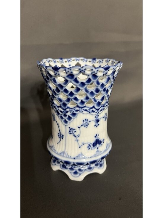 Royal Copenhagen Other - Royal Copenhagen Blue Fluted Full Lace Vase 370 Hand Painted Denmark Porcelain